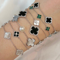 wholesale S925 Sterling Silver Light Luxury High-End Pearl Shell Mother-of-Pearl Agate Four-Leaf Clover Zircon Design Elegant Bracelet for Women-DM150001-SW-WH 925 silver