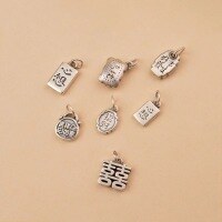 wholesale Sterling silver S925 vintage antique-inspired "Double Happiness", "Good Things Happen", and "Auspicious Wishes" DIY handmade beaded bracelet and necklace-May your wishes come true (style 2)