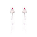 wholesale S925 silver Chinese-style folding fan earrings with long tassels, white shell, and pearl accents-0-6