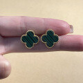 wholesale S925 Sterling Silver Malachite Four-Leaf Clover Earrings, Luxe Vintage Elegance Design Lucky Clover Earrings-0-3