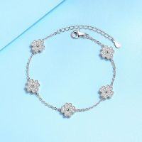 wholesale S925 Sterling Silver Lucky Four-Leaf Clover Bracelet for Women, Xiaohongshu Same-Style Micro-Pave Five-Flower Moissanite Chain, Trendy Fashion-64 points Moissanite 925 silver