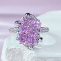 wholesale 925 Silver New European and American Style Luxuriously Set Large Diamond Ring 10*12 Pink Diamond High Carbon Diamond Ring for Women Cross-Border Wish Dropshipping-0-0
