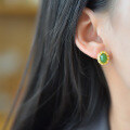 wholesale 925 Sterling Silver with Hetian Jade Inlaid New Chinese Palace Style Cabochon Jasper Stud Earrings for Women-0-3