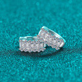 S925 Sterling Silver Full Moissanite Women's Classic Hoop Earrings-0-1
