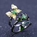 wholesale 925 Silver Secret Garden Series Original Design Ring Natural Style Butterfly with Natural Diopside-0-1