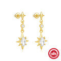 wholesale S925 Sterling Silver Four-Pointed Star Octagonal Star Diamond Accent Women's Earrings with Teardrop Pearl-0-9