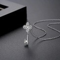 wholesale S925 Sterling Silver Romantic Four-Leaf Clover Key Flower Full Diamond Necklace, Unique Niche Design Pendant Collarbone Chain Jewelry-0-0