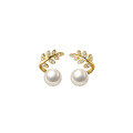 wholesale S925 Sterling Silver Small Fresh Pearl Earrings Korean Version Summer Minimalist Diamond-Inlaid Leaf Elegant Earrings G9363-0-4