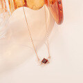 wholesale S925 Sterling Silver Plated in 18k Rose Gold Korean Minimalist Rhombus Gemstone Necklace Brightening Skin Tone with Natural Garnet-0-2