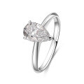 wholesale 18k White Gold Pear-Shaped Single Stone Lab-Grown Diamond Engagement Ring with 1 Carat Genuine Diamond and Plain Band-0-1