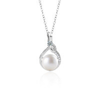 S925 Sterling Silver Moissanite Flowing Fortune Pendant Necklace with Freshwater Pearl-Luminous Fortune Necklace (White Gold)  10-point Moissanite (10mm bread beads)
