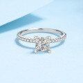 wholesale Pt950-plated S925 sterling silver minimalist design high-end women's ring with 1-carat princess-cut moissanite-0-1