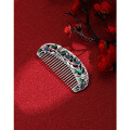 wholesale S999 Pure Silver Vintage Handmade Enamel Comb, Silver Comb, Solid Silver Health Scraping Gift for Elders and Girlfriends-0-0