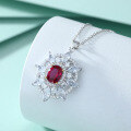 wholesale S925 Sterling Silver Ruby Natural Stone Zircon Sunflower Eight-Pointed Star Pendant Necklace for Women, High-End Sense Sterling Silver Collarbone Chain-0-1