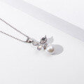 wholesale S925 Sterling Silver Korean New Leaf Collarbone Chain Pearl Necklace Accessory Fashionable Micro-Inlaid Zircon Shell Pearl Pendant for Women-0-3