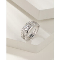 wholesale 925 Sterling Silver Diamond Inlaid Men's Hip Hop Trendy Zircon Ring Open Adjustable Cross-Border Jewelry-60-point zircon men's ring 925 silver &gt; adjustable opening