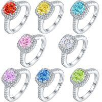 wholesale S925 Sterling Silver 12ct Flame Rose Cut Colored Gemstone Ring High-end Wedding Ring 7*7 Ice Flower Cut Women's Ring-Fireworks G-42 Medium Pink US Size 6#