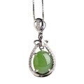 wholesale 925 Sterling Silver Inlaid Hetian Jade Necklace with Certificate, Minimalist Hollow-out National Trend Ancient Style Green Jade Pendant, Gift for Mom-0-4