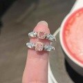 wholesale S925 Sterling Silver Pink Diamond Cube Mother-of-Pearl Ring Vintage Mid-Century Luxury Niche Design Noble Diamond Ring-0-2
