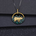 wholesale S925 Silver Green Agate Gemstone Pendant with Designer High-End Animal and Natural Elements Necklace-0-1