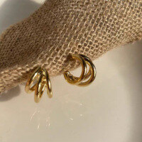 wholesale Metal geometric C-shaped hoop earrings for women, minimalist fashion, trendy and unique, versatile high-end earrings-xb800-Multiple Hoop Earrings (Gold)