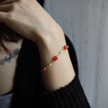 wholesale S925 silver inlaid natural river material ice-bottom cherry red freshwater pearl bracelet with oval cabochon southern red agate-0-3