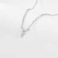 wholesale 925 Sterling Silver 26 Letter Necklace Light Luxury High-End Sense Pendant Necklace with Diamond-Encrusted Letters for Women Cross-Border E-Commerce Jewelry-F-Necklace-Platinum&gt;925 Silver (40+5cm)
