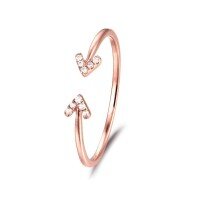 wholesale 14K Rose Gold, 18K White Gold Plated Minimalist DIY Double Arrow Moissanite Ring with White Diamond Accents-9K-Rose Gold-Moissanite 13#