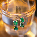 wholesale S925 silver plated with 18k gold classic minimalist four-prong setting oval 5*7mm lab-grown Zambian emerald earrings for women-0-1