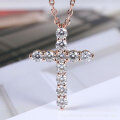 wholesale 925 Sterling Silver Plated with 18K Gold Cross Pendant Necklace for Women, Set with 11 Pieces of 10-Point D Color Moissanite, Cross-Border Wholesale-0-1