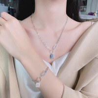 wholesale S925 Sterling Silver Mixed Chain with Zircon Letter Pendant Necklace Bracelet French Style Cool and Chic All-Match Accessories-309L/bracelet about 5.4g 925 silver