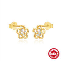 wholesale S925 Sterling Silver Five-Petal Flower Hollow-Out Delicate Commuter Versatile Stud Earrings-Gold 925 silver