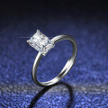Sterling Silver Geometric Emerald-Cut Moissanite Engagement Ring-0-0