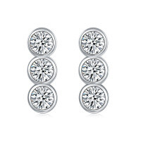 wholesale 925 Sterling Silver Earrings with Three Zirconia Beads in a Row, Women's Fashion Ins Small Batch Wholesale Ready to Ship-Platinum 925 silver