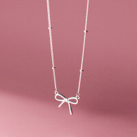wholesale S925 Sterling Silver Bow Short Collarbone Chain Korean Style Sweet Minimalist Niche Necklace D9422-S925 Silver Necklace 925 Silver