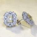wholesale S925 Silver Fashionable 6*8 Yellow Diamond Emerald Cut Earrings for Women, European and American Cross-Border Style-0-1