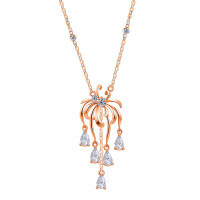 Sterling Silver Plated Rose Gold Vintage Chanel-style Firework Moissanite Fringe Necklace.-S925 sterling silver rose gold + 3 points moissanite*3 beads