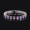 wholesale S925 Sterling Silver Two-Tone Tennis Chain Jewelry with Natural Amethyst Oval Gemstone Bracelet-0-0