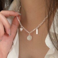 wholesale S925 Sterling Silver Korean Version Constant Smiling Face Heart Necklace for Women, Small and Exquisite, Fashionable, Textured, Heavy Workmanship Choker-Sterling silver