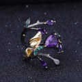 wholesale S925 Silver Russian Secret Garden Designer Gemstone Ring Natural Style Butterfly with Amethyst-0-1