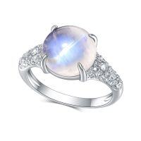 wholesale S925 Sterling Silver, 45 Carat Natural Cream Blue Moonstone Gemstone Ring, Unisex-4.5 carat natural moonstone ring  US size 5