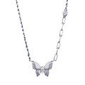 wholesale S925 Sterling Silver Vintage Botanical Brushed Dreamy Butterfly Necklace, Versatile and High-End Pendant-0-4