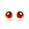 wholesale S925 Sterling Silver Gold-Plated Minimalist Geometric Red Garnet Cabochon Stud Earrings for Women, High-End Niche Jewelry Wholesale-0-4