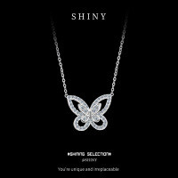 S925 Sterling Silver Shimmering Butterfly Necklace for Women, Light Luxury Summer Student Gift-S925 Sterling Silver + Zircon  925 Silver