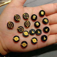 wholesale S925 Gold-Plated Black Agate Wuxiang God, Mountain Spirit Ksitigarbha Accessory Bracelet String DIY Semi-Finished New Product-Black agate filigree