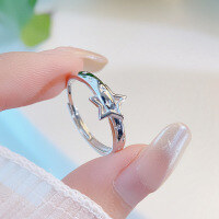 wholesale 925 Sterling Silver Ins-style Five-pointed Star Ring for Women, Fashionable and Elegant High-end Sense, Small and Unique Minimalist Stackable Index Finger Ring-ins star sterling silver ring/1.89g&gt;JZ016083