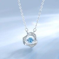wholesale S925 Sterling Silver French-style High-end Sparkling Moving Heart Love at First Sight Necklace for Women with Dynamic Zircon European and American-Rose smart--sea blue zirconium