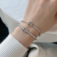 wholesale S925 Sterling Silver French Wedding Banquet New Style Women's Tennis Chain Row Diamond Advanced Design Sense Fashion Versatile Women's Hand Jewelry Accessories-White Gold and White Diamonds DY150239-SW-WH#16&gt;925 Silver