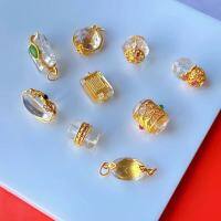 wholesale S925 gold-plated silver with inlaid natural white crystal accessories DIY bracelet necklace fittings pure silver five scripture strips-4#