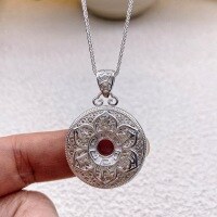 wholesale Wholesale S990 Pure Silver Antique Filigree Hollow Longevity Lotus Locket Pendant-Pure Silver 999 Chopin Chain 45CM + Pendant>Pure Silver